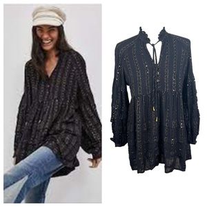 Anthropologie Quinn Black Sequin Tunic Blouse.